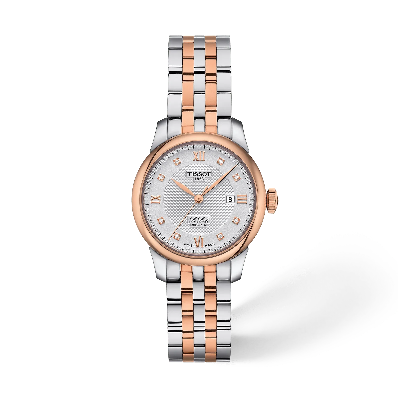 Tissot Le Locle Automatic 29 мм — серебристый циферблат, двухцветный браслет с розовым PVD-покрытием