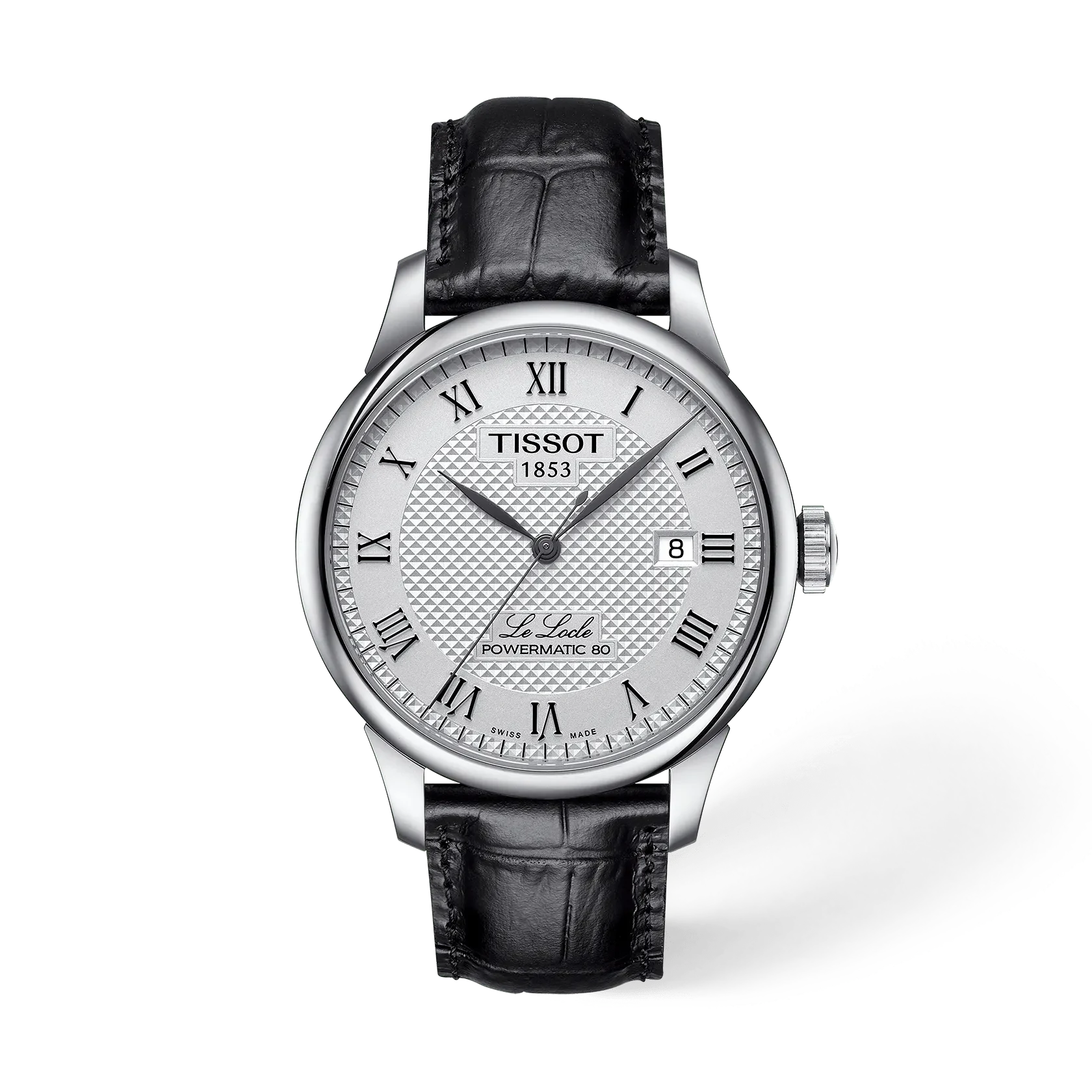 Tissot Le Locle Automatic 39,3 мм — серебристый циферблат, чёрный кожаный ремешок