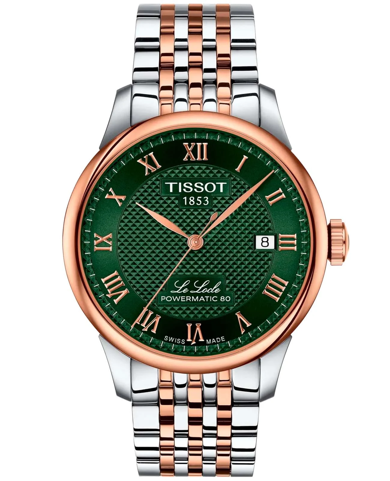Tissot Le Locle Automatic 39,3 мм — зелёный циферблат, двухцветный браслет с розовым… — арт. T006.407.22.093.01
