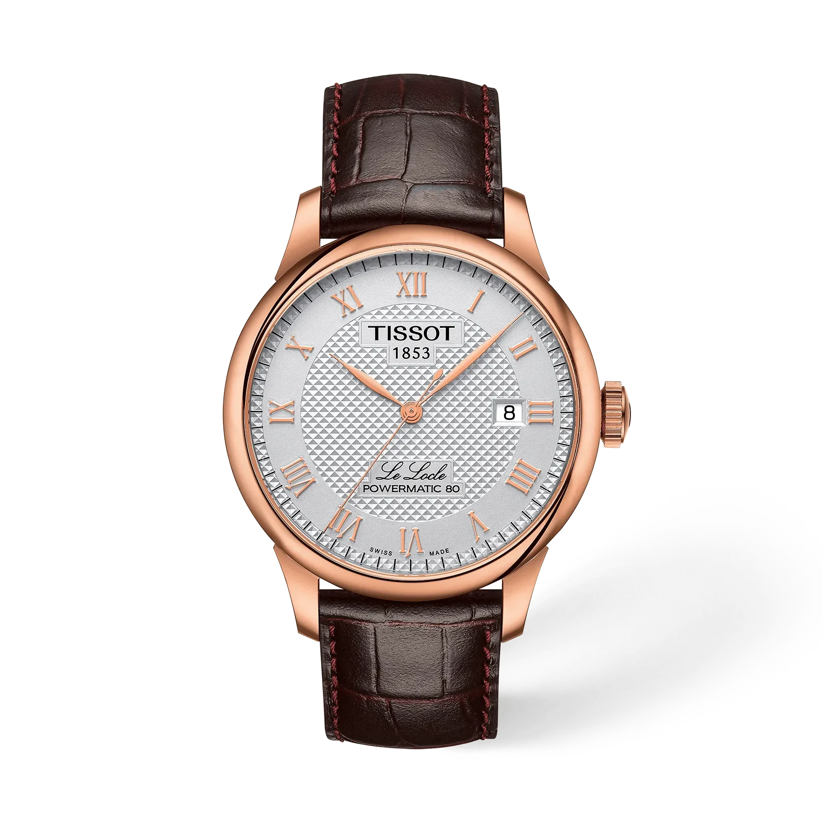 Tissot Le Locle Automatic 39,3 мм — серебристый циферблат, коричневый кожаный ремешок, PVD-покрытие корпуса