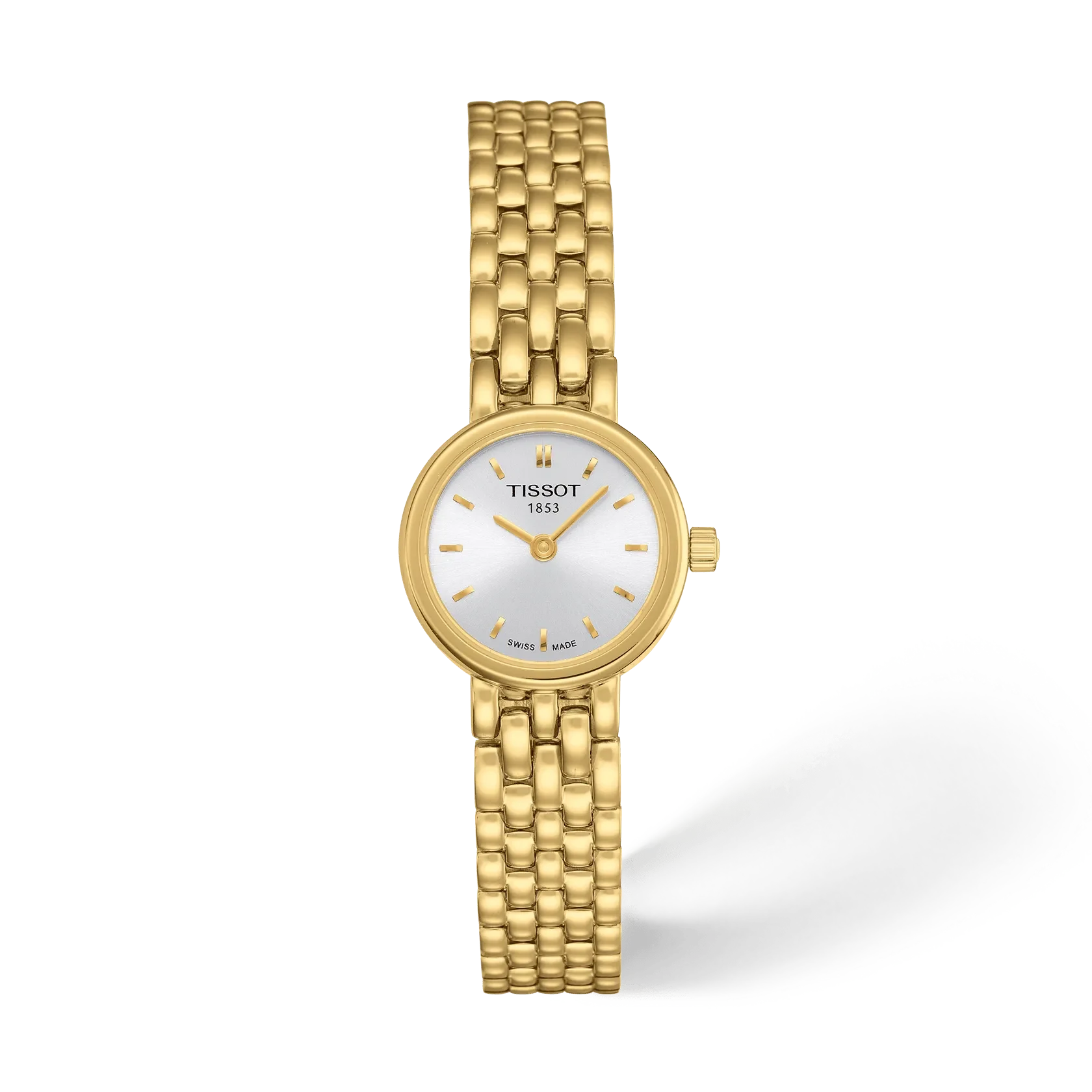 Tissot Lovely Round 19,5 мм — серебристый циферблат, браслет с жёлтым PVD-покрытием