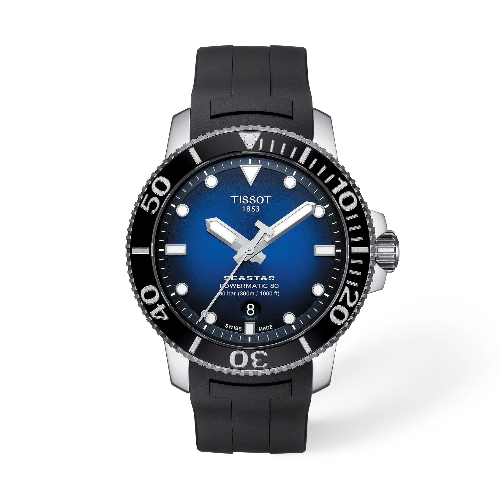 Tissot Seastar 1000 Automatic 43 мм — циферблат с синим градиентом
