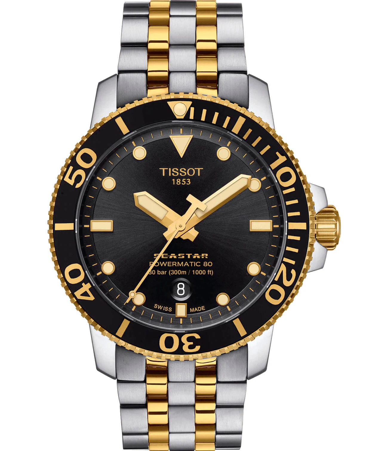 Tissot Seastar 1000 Powermatic 80 43 мм — чёрный циферблат, стальной браслет