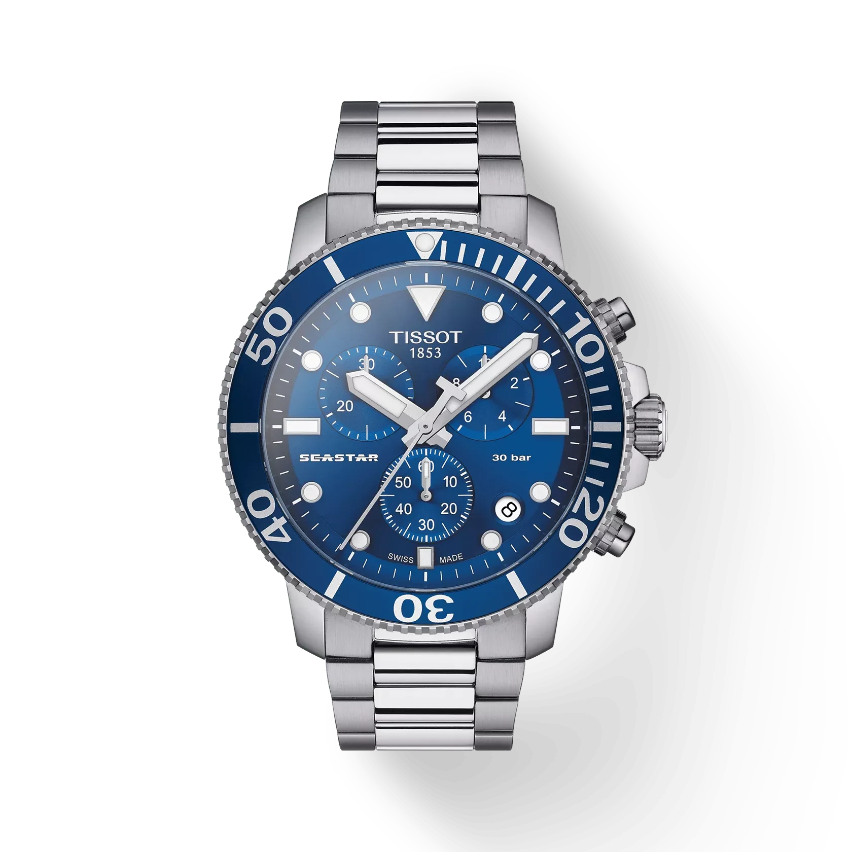 Tissot Seastar 1000 Chronograph 45,5 мм — синий циферблат, синий безель