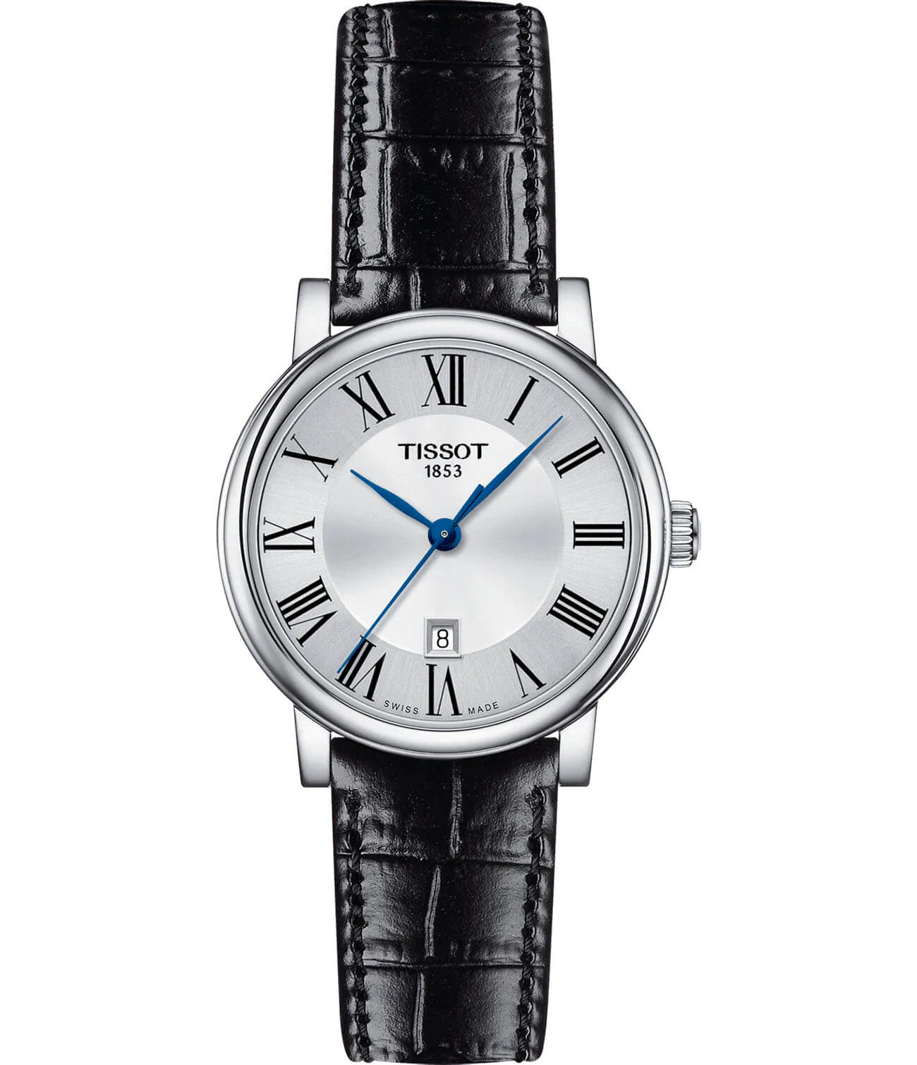 Tissot Carson Premium 30 мм — серебристый циферблат, чёрный кожаный ремешок