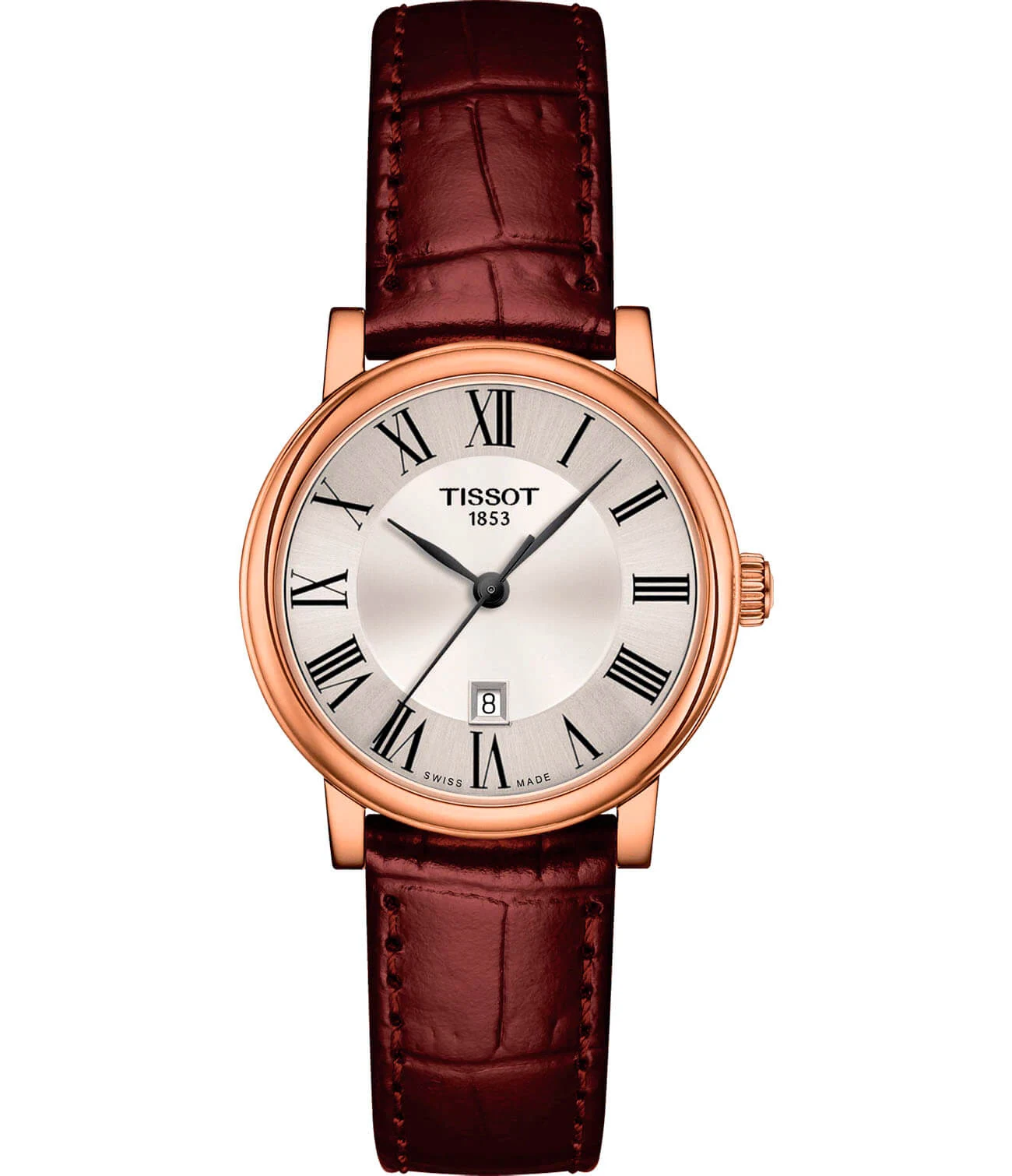 Tissot Carson Premium 30 мм — серебристый циферблат, кожаный ремешок, PVD-покрытие корпуса