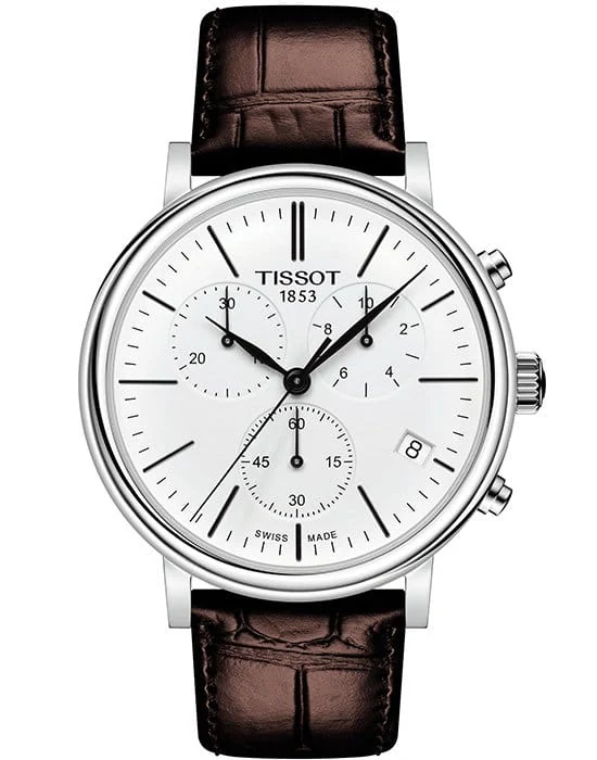 Tissot Carson Premium Chronograph 41 мм — белый циферблат, кожаный ремешок