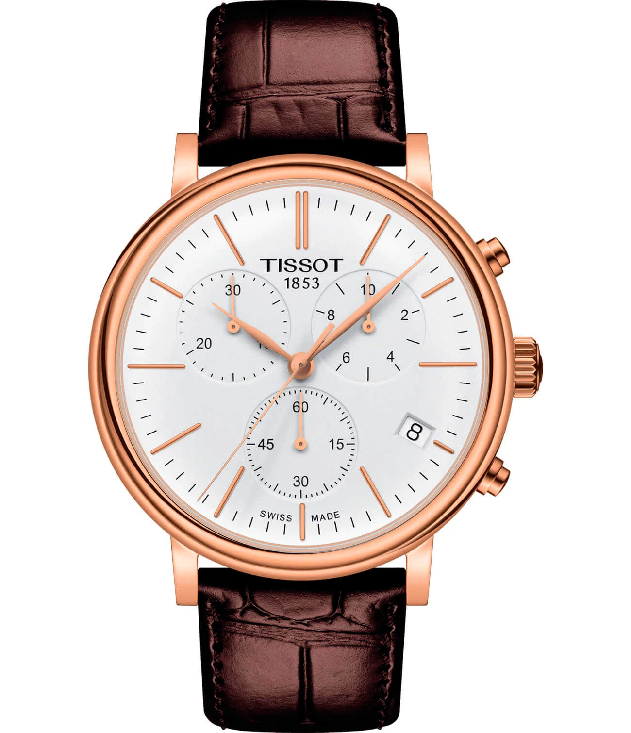 Tissot Carson Premium Chronograph 41 мм — белый циферблат, кожаный ремешок, PVD-покрытие… — арт. T122.417.36.011.00