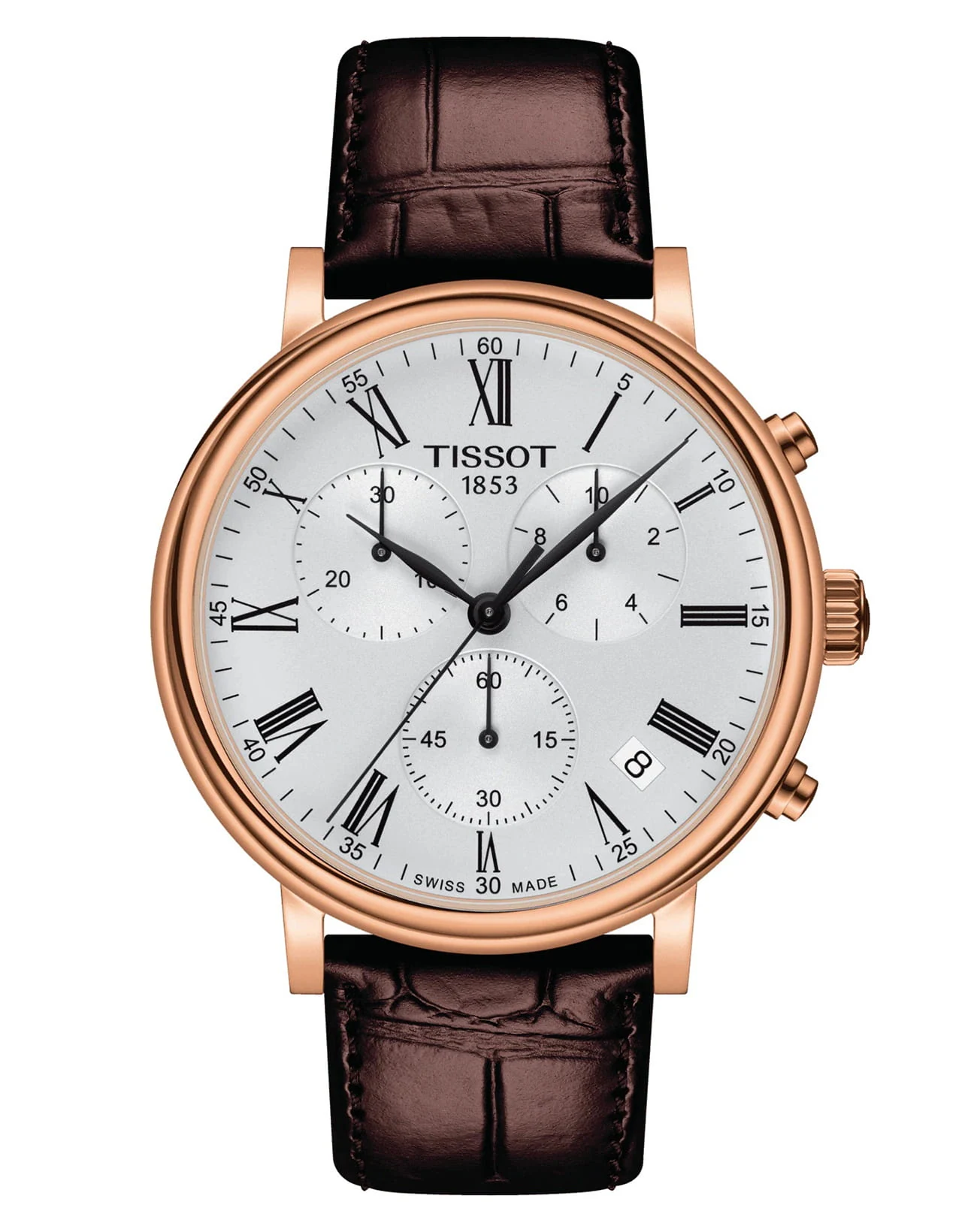 Tissot Carson Premium Chronograph 41 мм — белый циферблат, кожаный ремешок, PVD-покрытие… — арт. T122.417.36.033.00