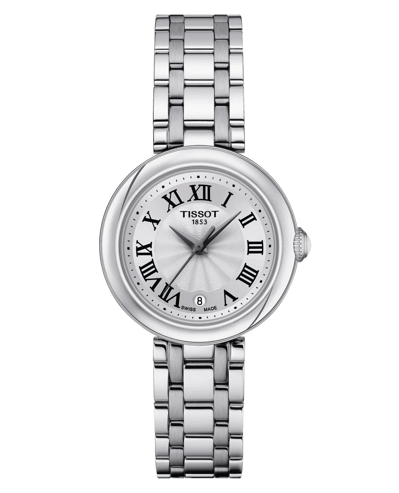 Tissot Bellissima 26 мм — белый циферблат, стальной браслет