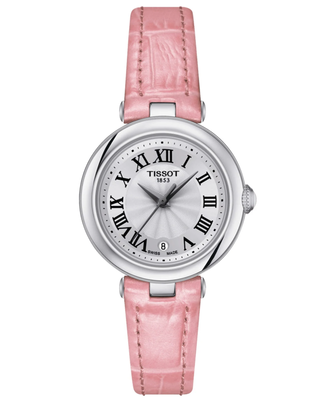 Tissot Bellissima 26 мм — белый циферблат, розовый кожаный ремешок