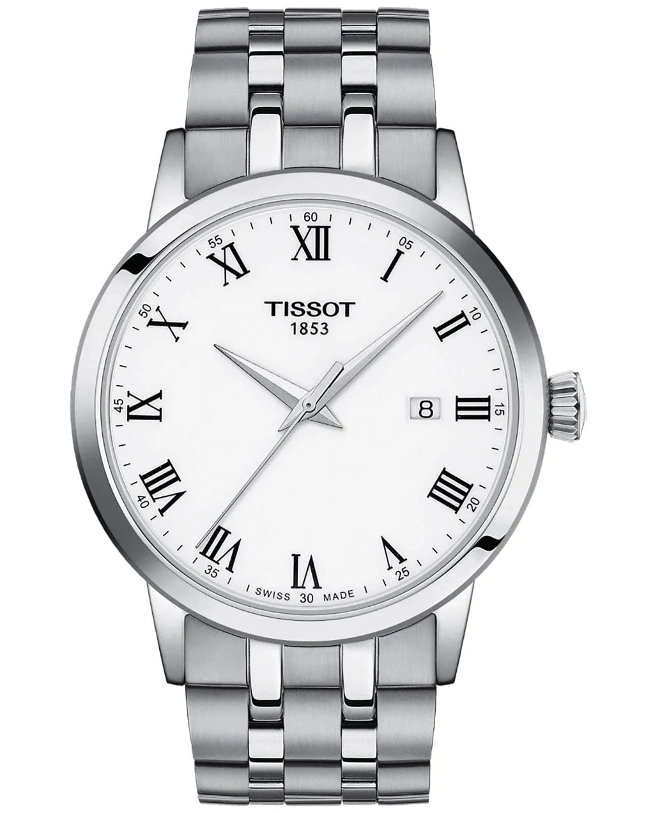 Tissot Classic Dream 42 мм — белый циферблат, стальной браслет