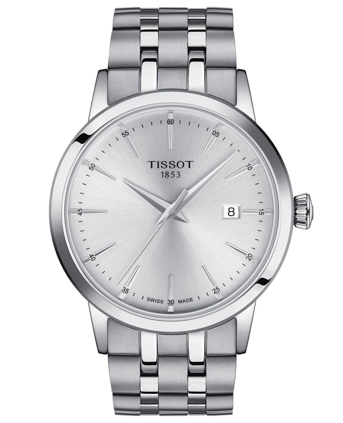 Tissot Classic Dream 42 мм — серебристый циферблат, стальной браслет