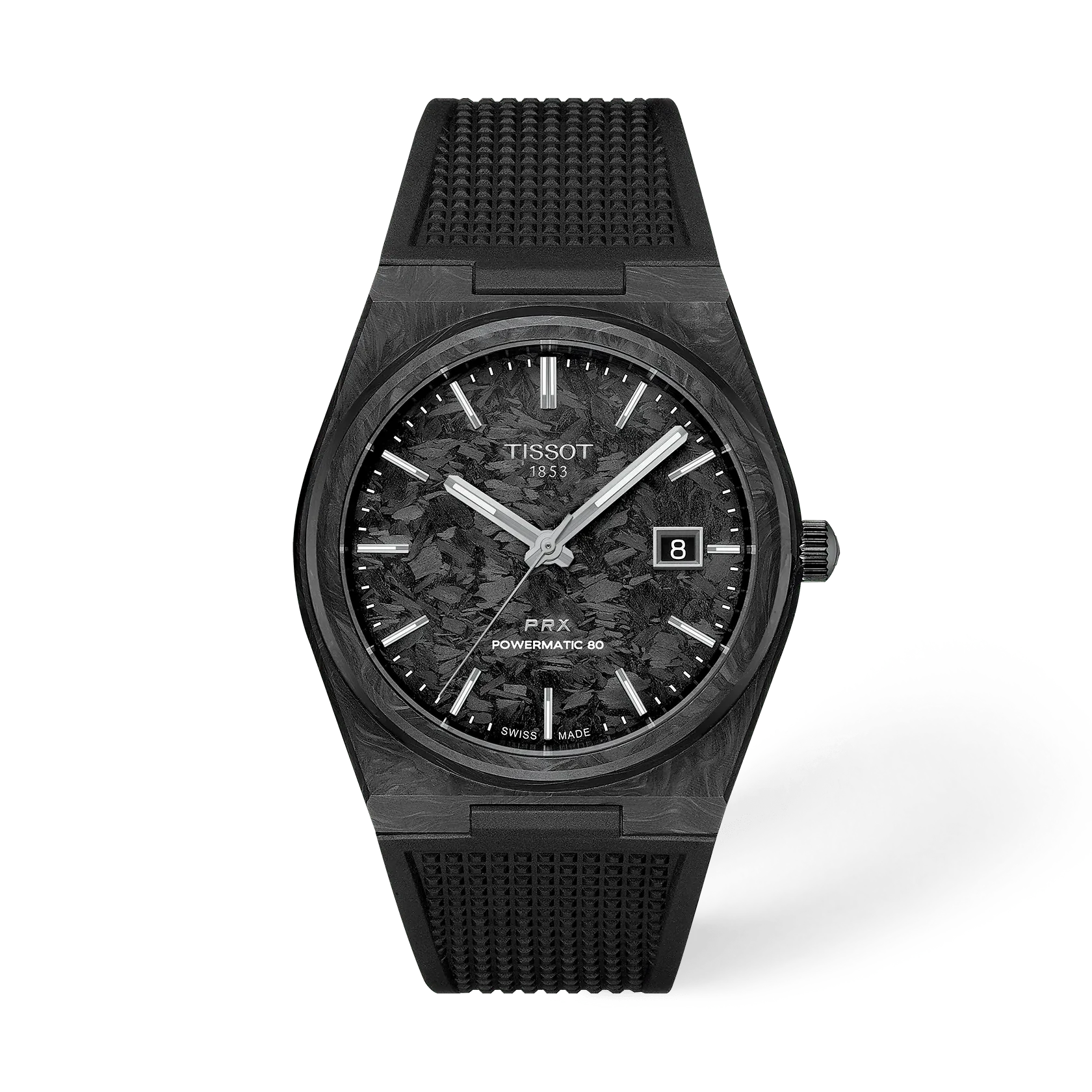 Tissot PRX Carbon Automatic 40,5 мм — чёрный карбоновый циферблат