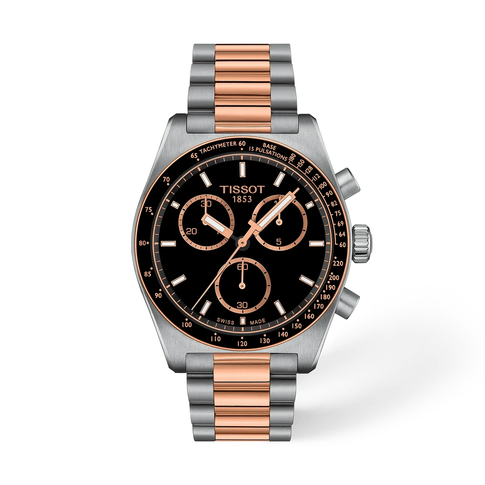 Tissot PR 516 Chronograph 40 мм — чёрный циферблат, двухцветный браслет с розовым… — арт. T149.417.22.051.01