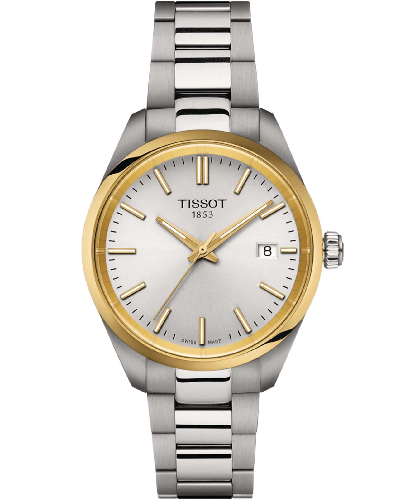 Tissot PR 100 34 мм — серебристый циферблат, золотистый безель