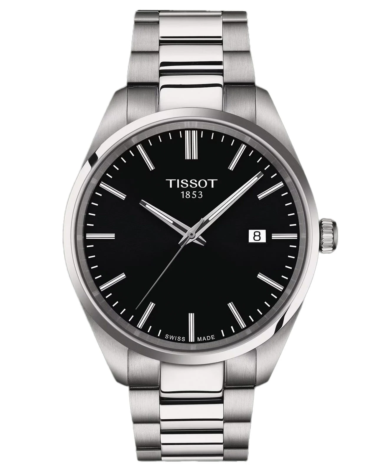 Tissot PR 100 40 мм — чёрный циферблат, стальной браслет