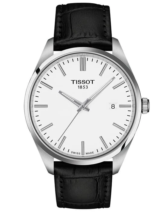 Tissot PR 100 40 мм — белый циферблат, чёрный кожаный ремешок