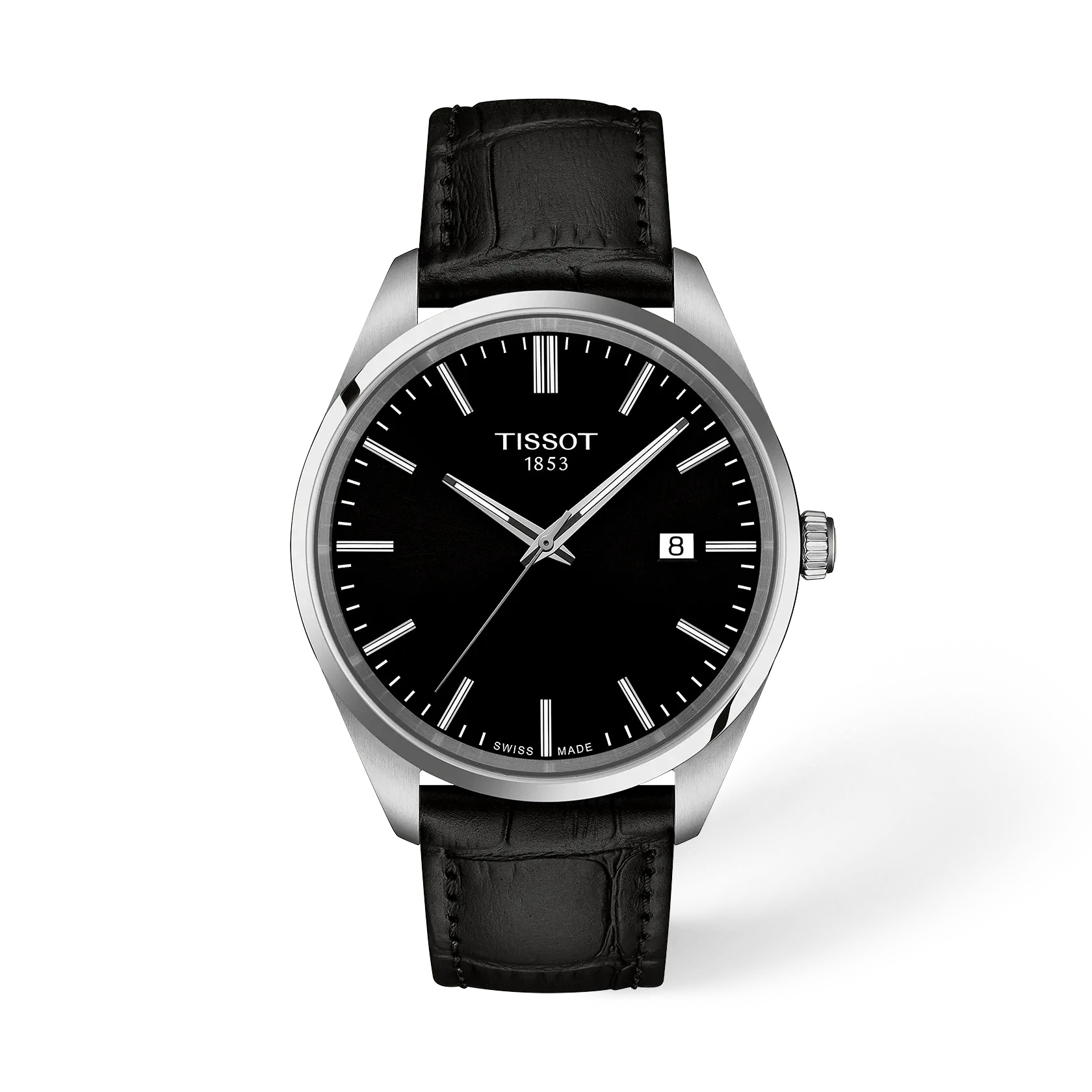 Tissot PR 100 40 мм — чёрный циферблат, чёрный кожаный ремешок