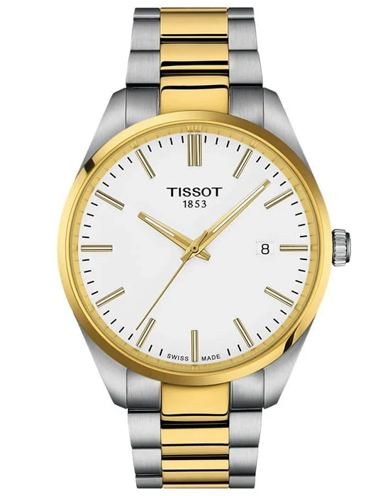 Tissot PR 100 40 мм — белый циферблат, двухцветный браслет с жёлтым PVD-покрытием