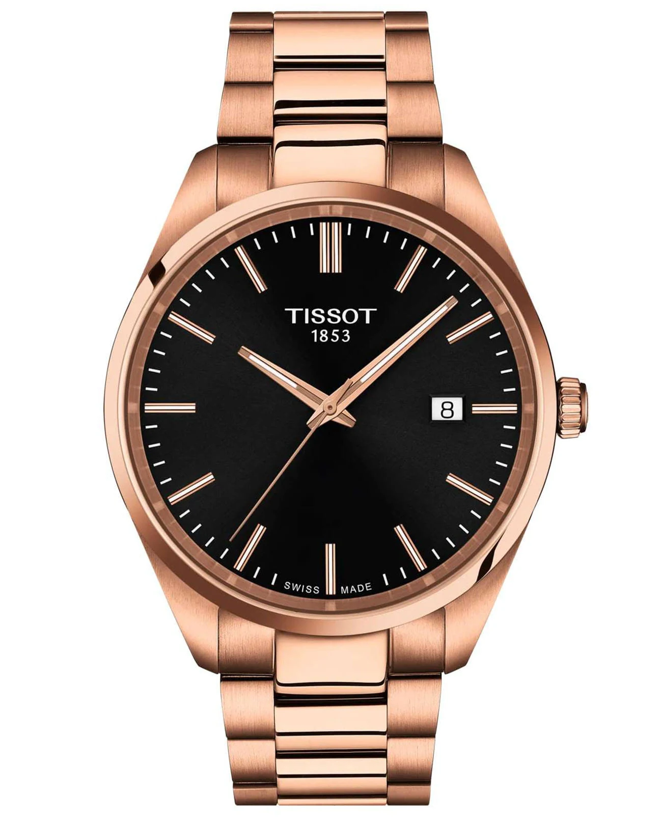 Tissot PR 100 40 мм — чёрный циферблат, браслет с розовым PVD-покрытием