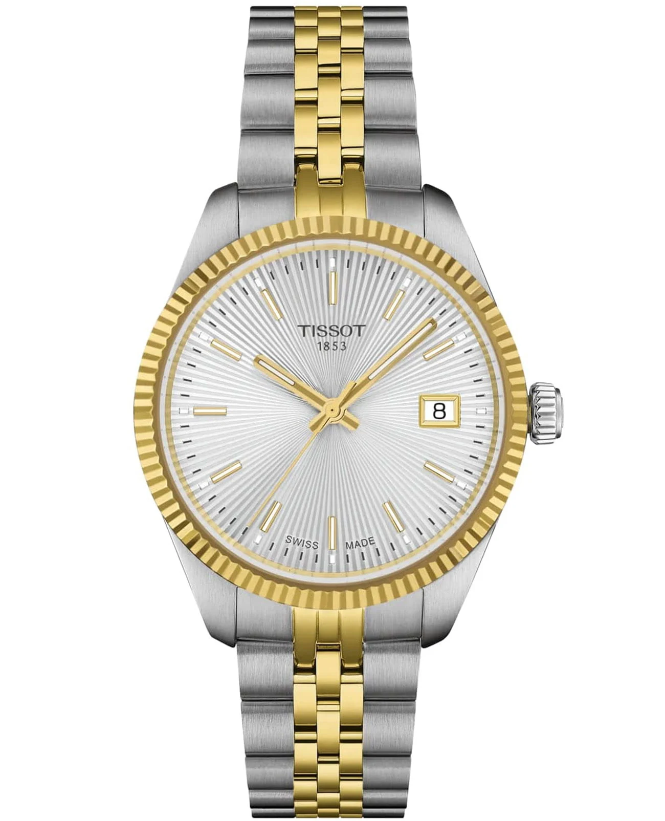 Tissot Ballade 34 мм — серебристый циферблат, двухцветный браслет с жёлтым PVD-покрытием