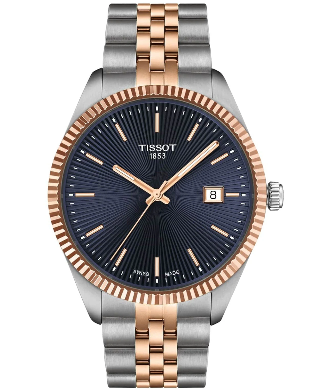 Tissot Ballade 40 мм — синий циферблат, двухцветный браслет с розовым PVD-покрытием