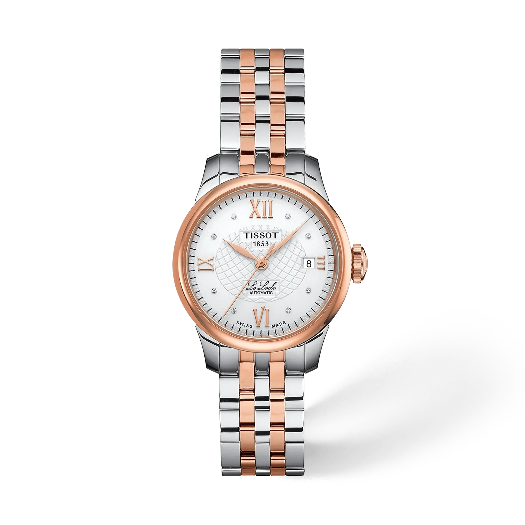 Tissot Le Locle Automatic 25,3 мм — серебристый циферблат с бриллиантами, двухцветный браслет с… — арт. T41.2.183.16