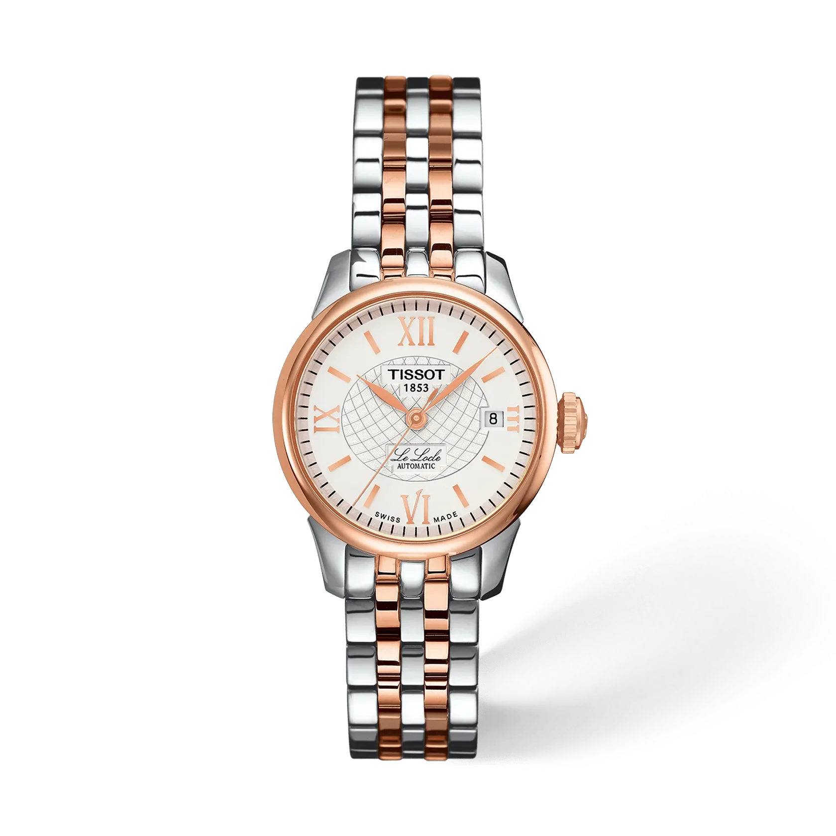 Tissot Le Locle Automatic 25,3 мм — серебристый циферблат, двухцветный браслет с розовым PVD-покрытием